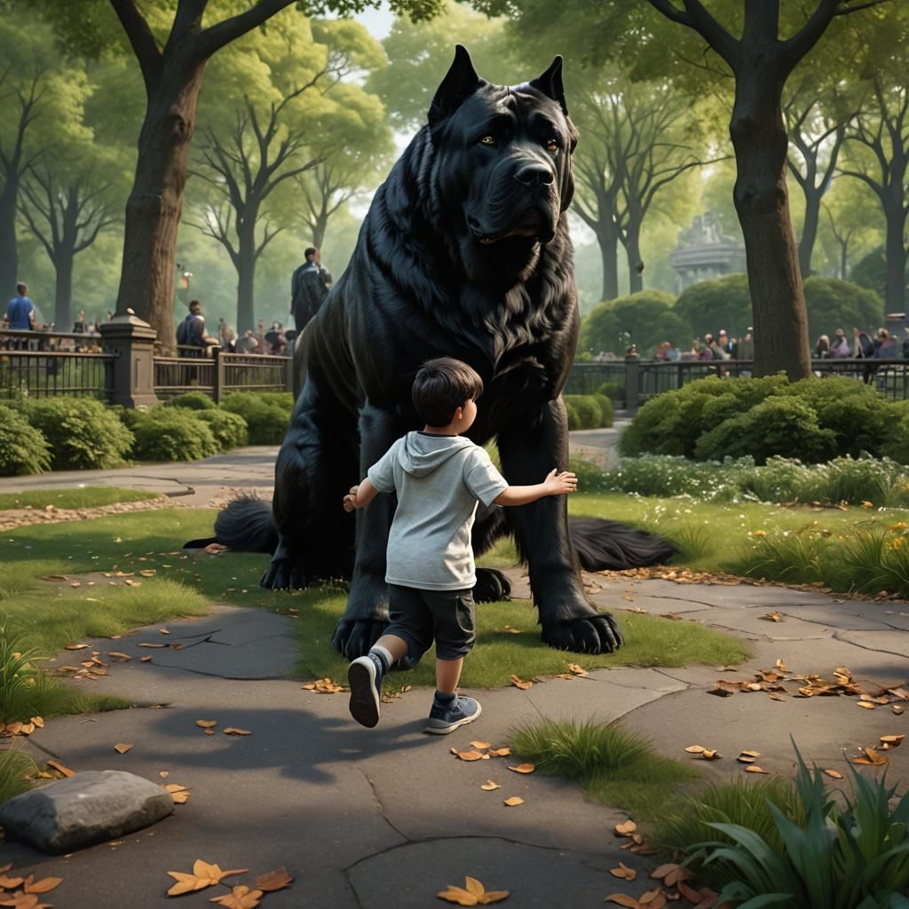 Boy and Mastiff in Central Park: Fantasy Art