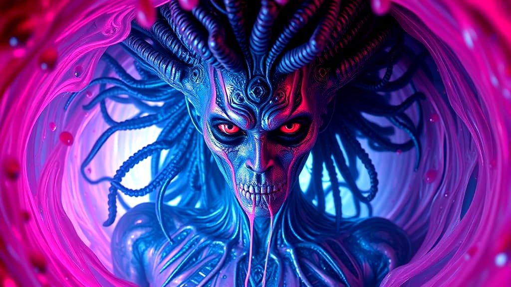 Cyberpunk Cybernetic Drag Queen Emerge from Cosmic Vortex