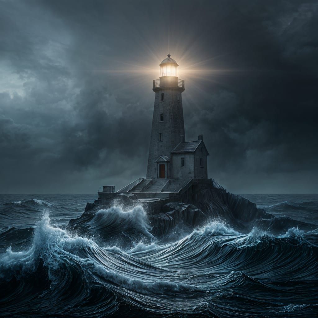 Stormy Lighthouse in Eerie Twilight