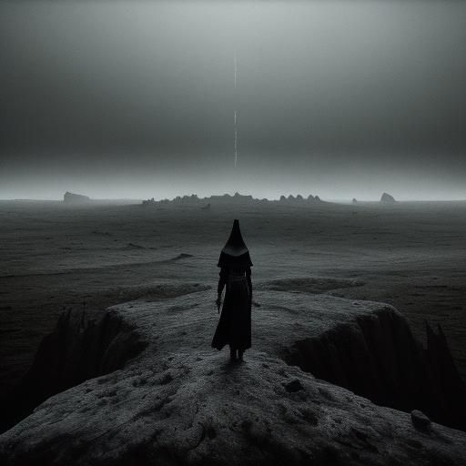 Gaunt Figure in Barren Wasteland: Dark Surrealism