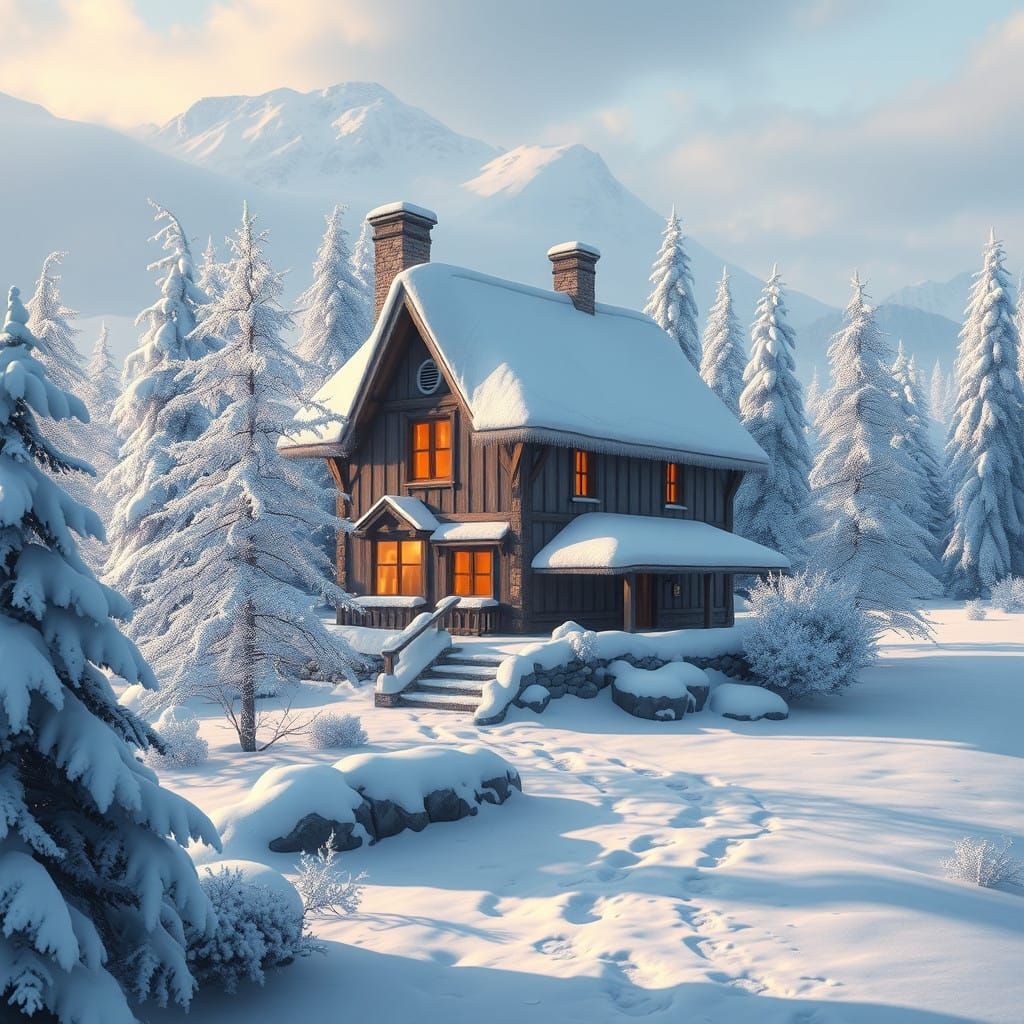 Surreal Winter Wonderland in Vibrant Whites and Deep Colors