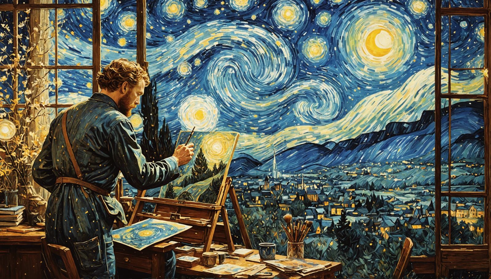 Impressionist Painter Creates Starry Night Under Astral Sky