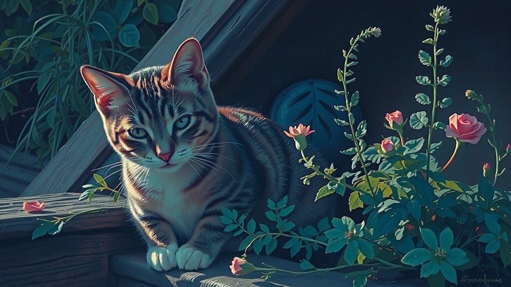 Beautiful Cat in Golden Light with Impressionist Touches