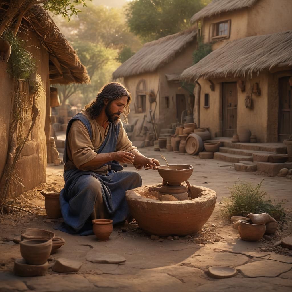 Jesus Creates Clay Baby: A Divine Matte Painting