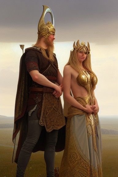 Odin and Gunnlod: Hyperdetailed Norse Gods Portrait
