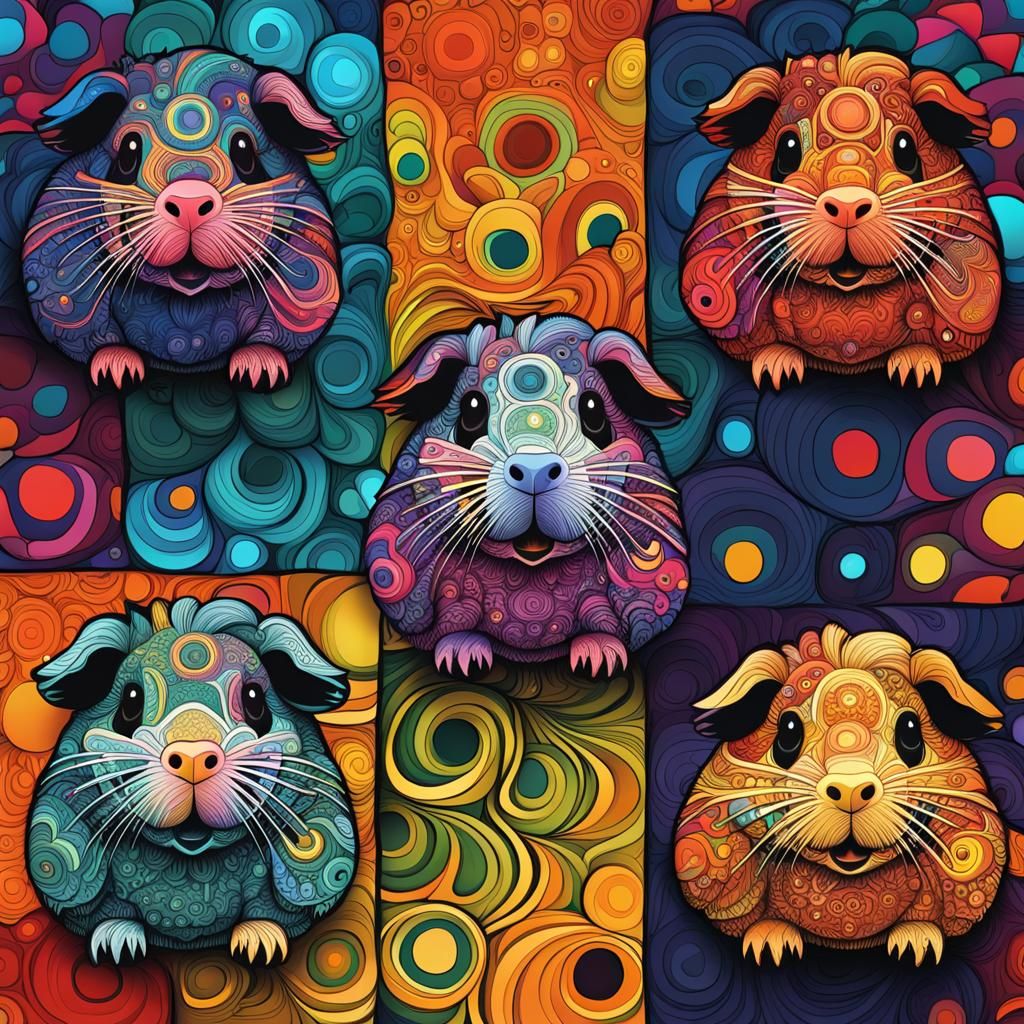 Abstract Guinea Pigs Mandala with Vivid Colors