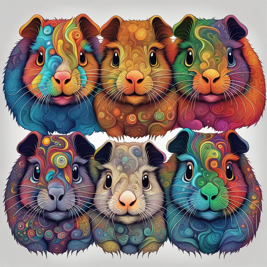 Vivid Abstract Guinea Pig Mandala in Fractal Style