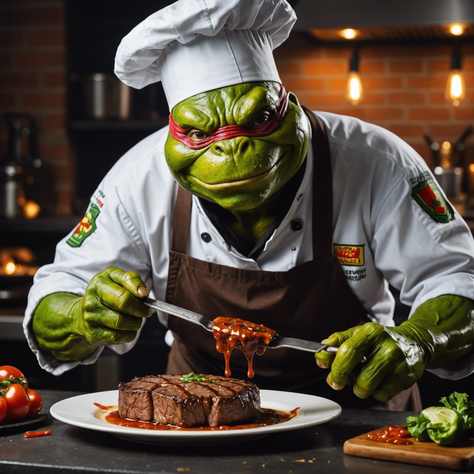 Juicy Steak Observed by Surprised Chef