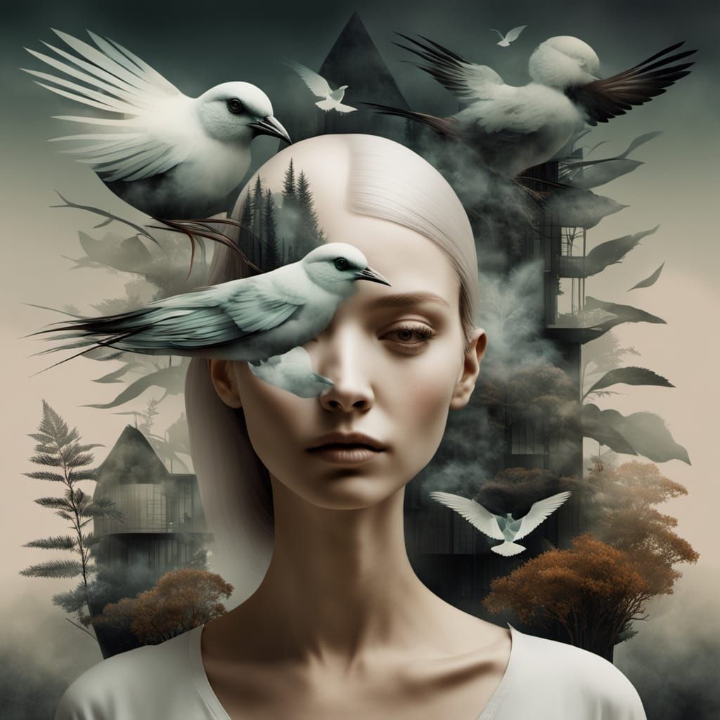 Surrealistic Anatomy of a Woman's Head in Futuristic Dreamsc...