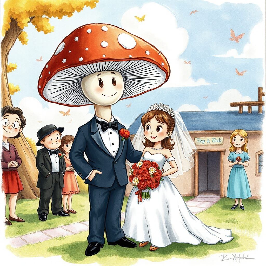 Just Married! Bride and Mushgroom