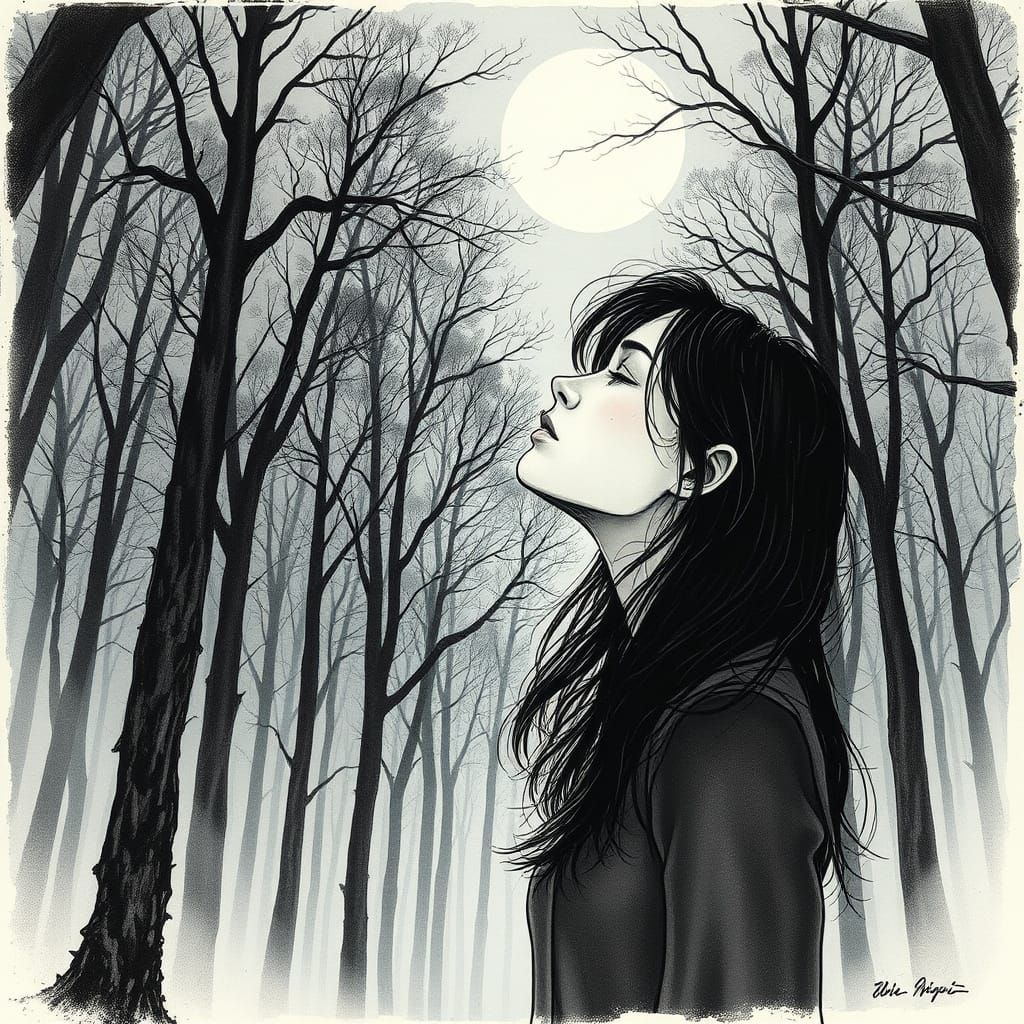 Moonlit Woman in a Whimsical Forest