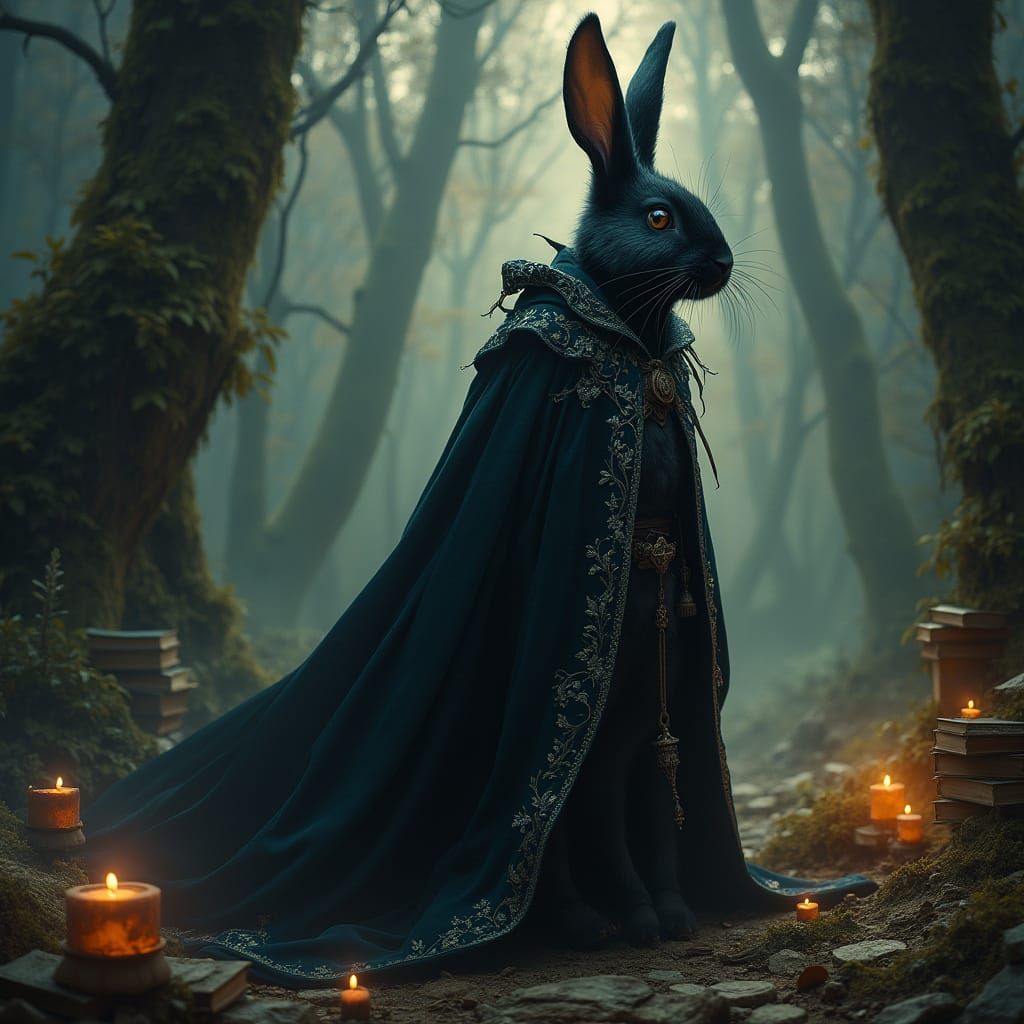 Dark Fantasy Bunny Warlock in Mystical Vortex