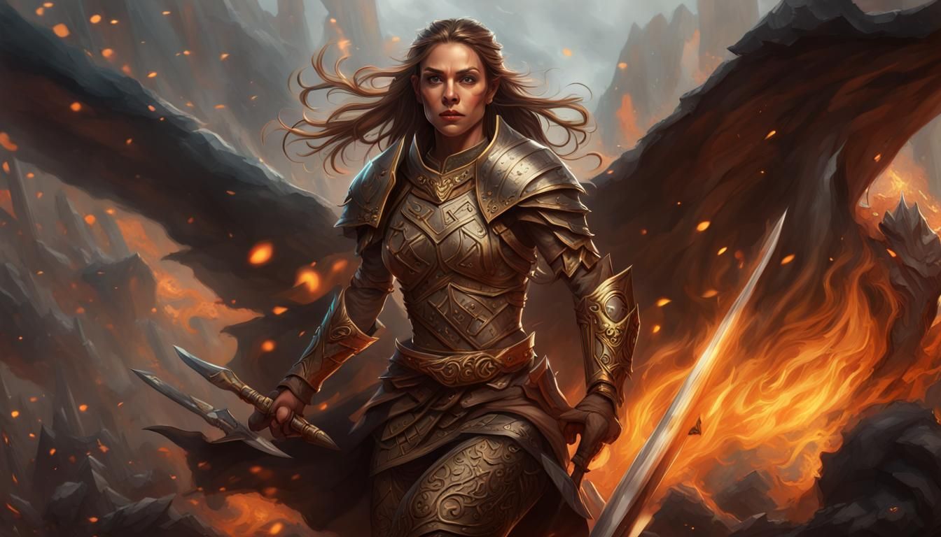 Half-Elf Warrior Battles Dragons in Dark Fantasy Art