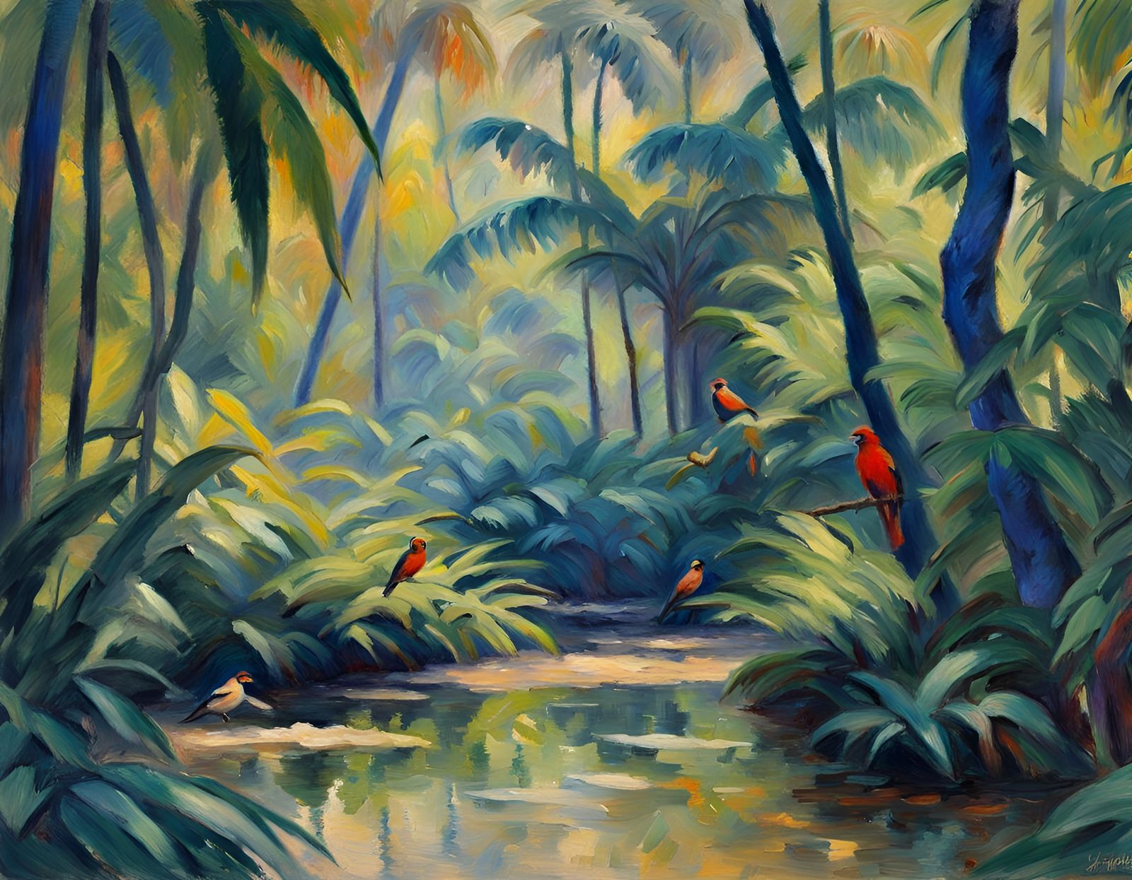 Impressionist Jungle Scene with Primates, en Plein Air