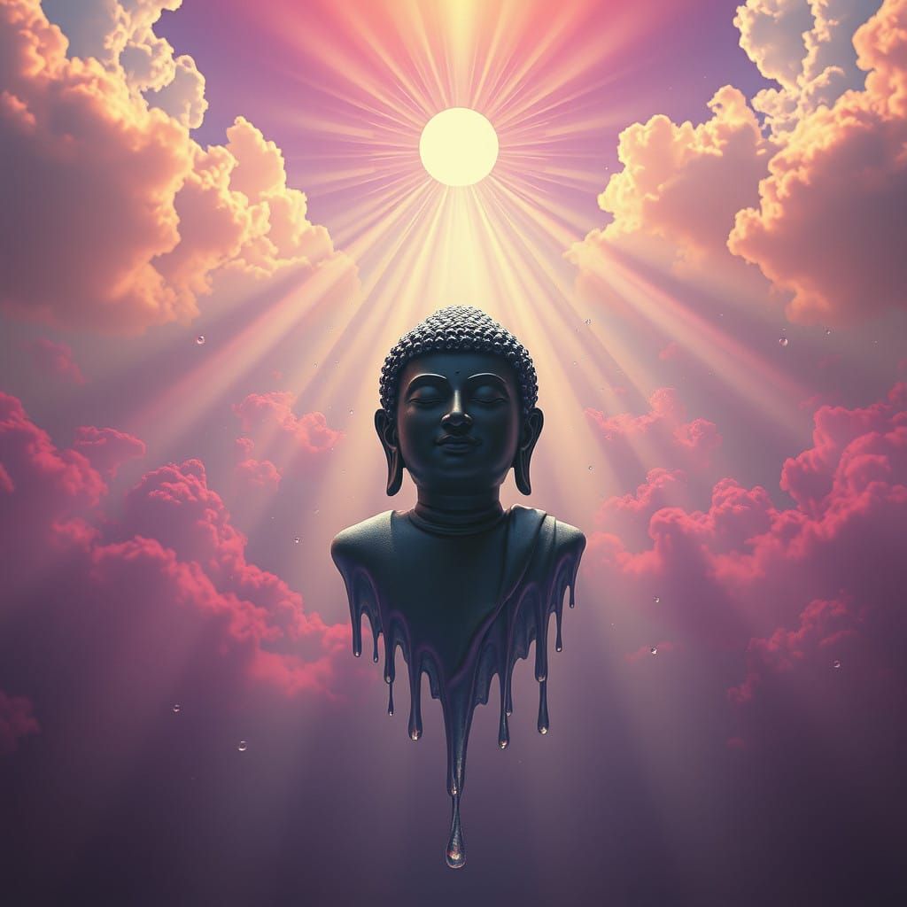 Divine Subhuti in Dreamlike Surrealism, Blending Synthwave a...
