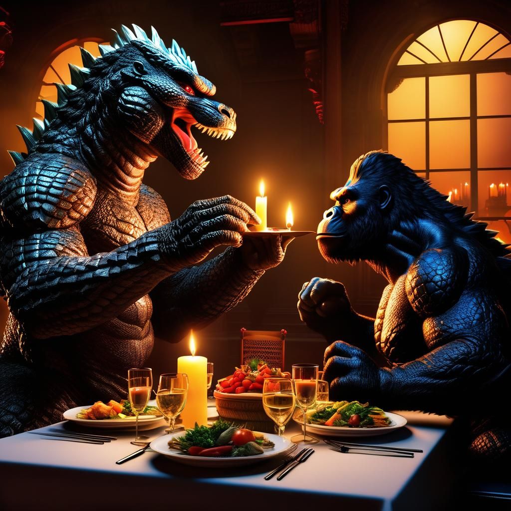 Godzilla and King Kong Share Dinner