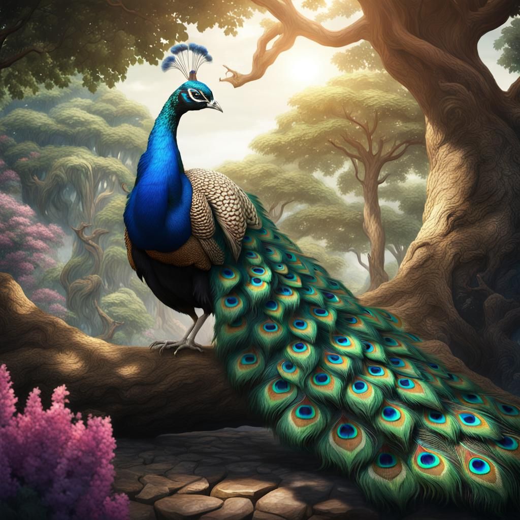 Majestic Peacock in Detailed Digital Painting