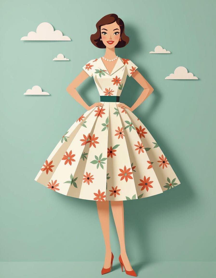 1950s Woman in Papercraft Style Dress