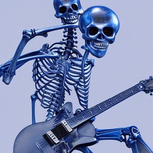 Blue Chrome Skeleton Guitarist: Matte Painting