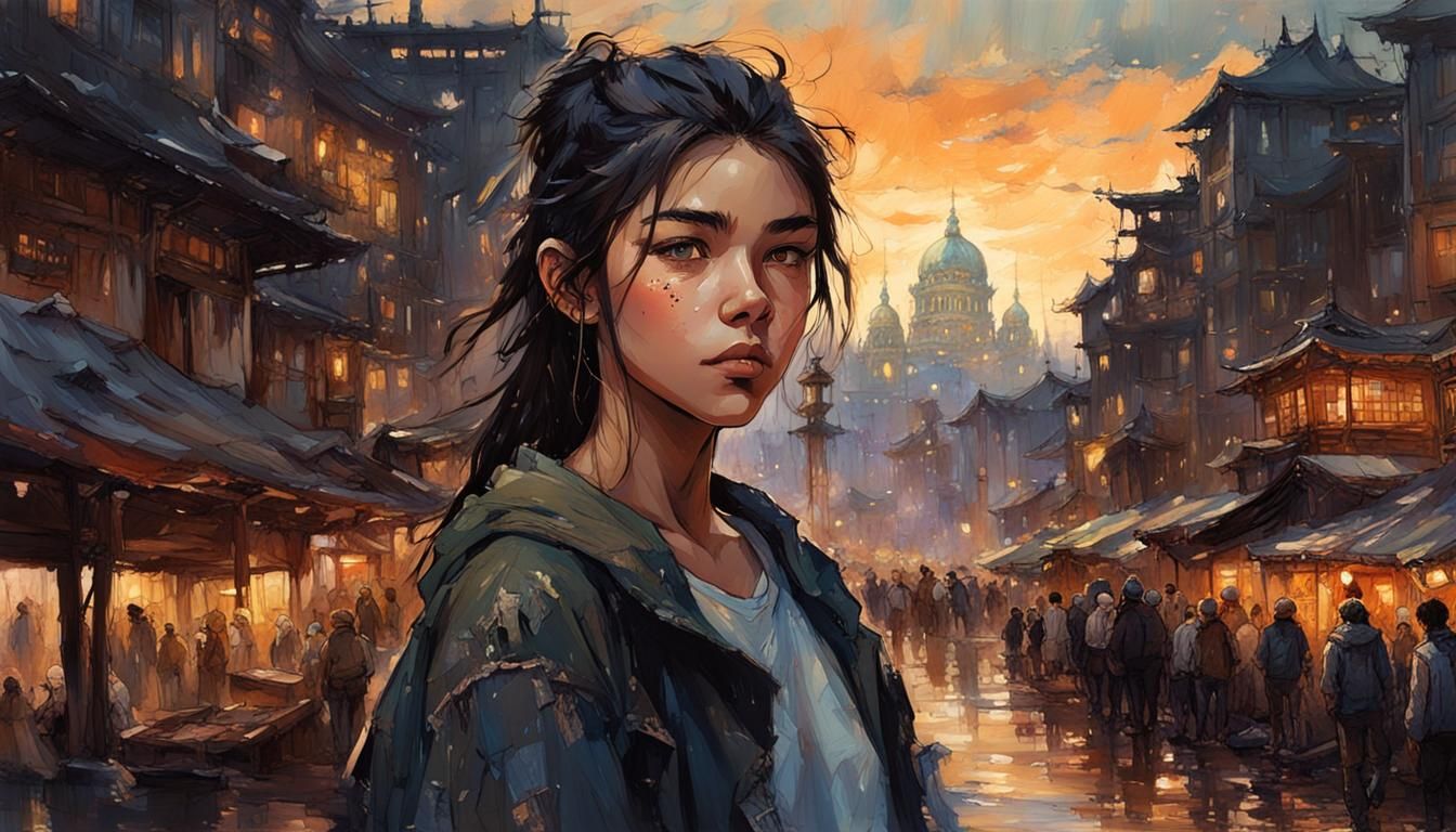 Surreal Evening Portrait in Splash Art Style