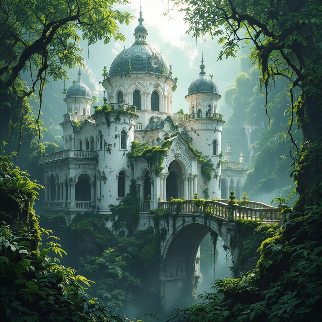 Majestic Crumbling Castle in Lush Rainforest