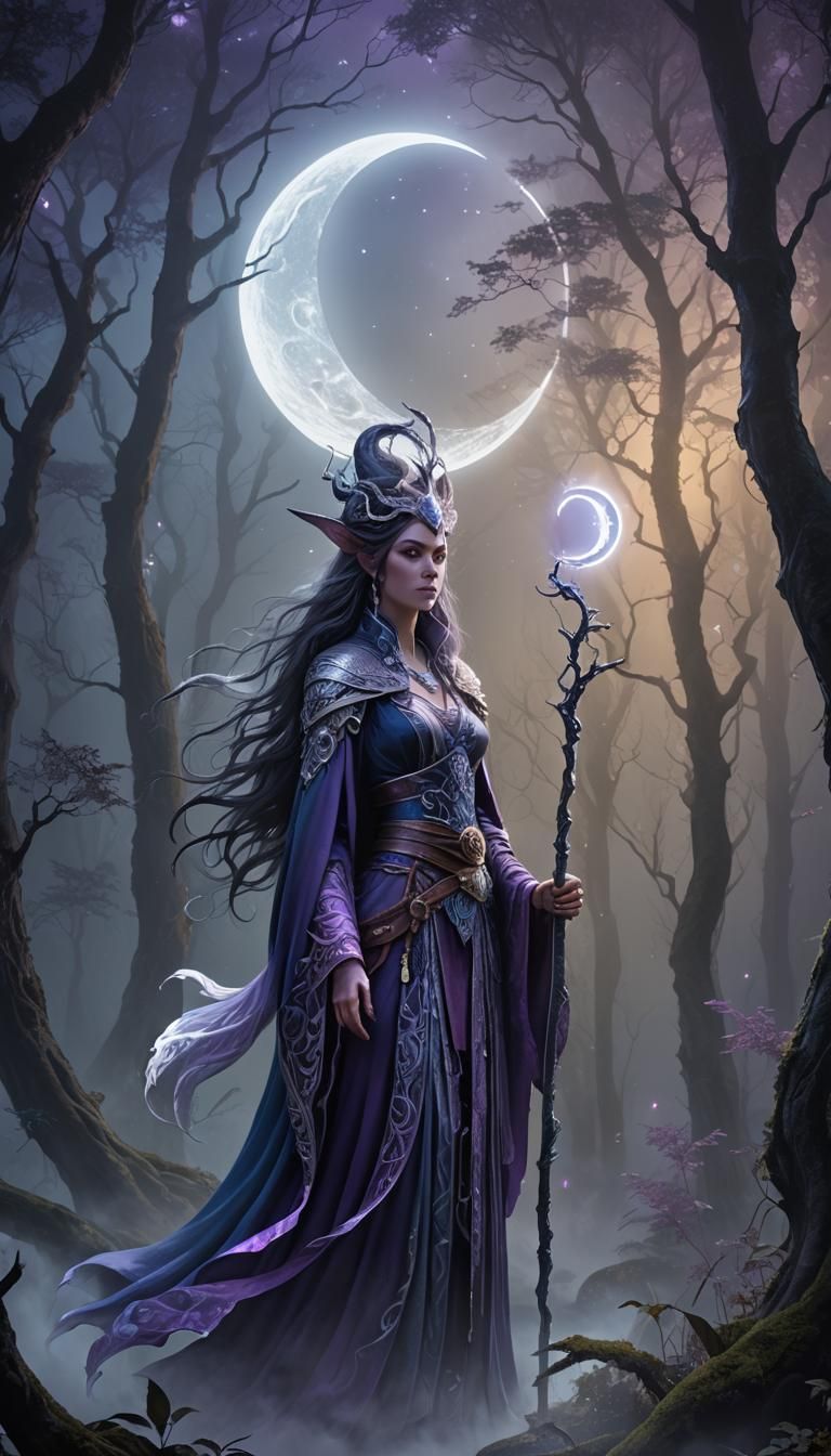 Sorceress Fayla Moonshadow in Moonlit Forest