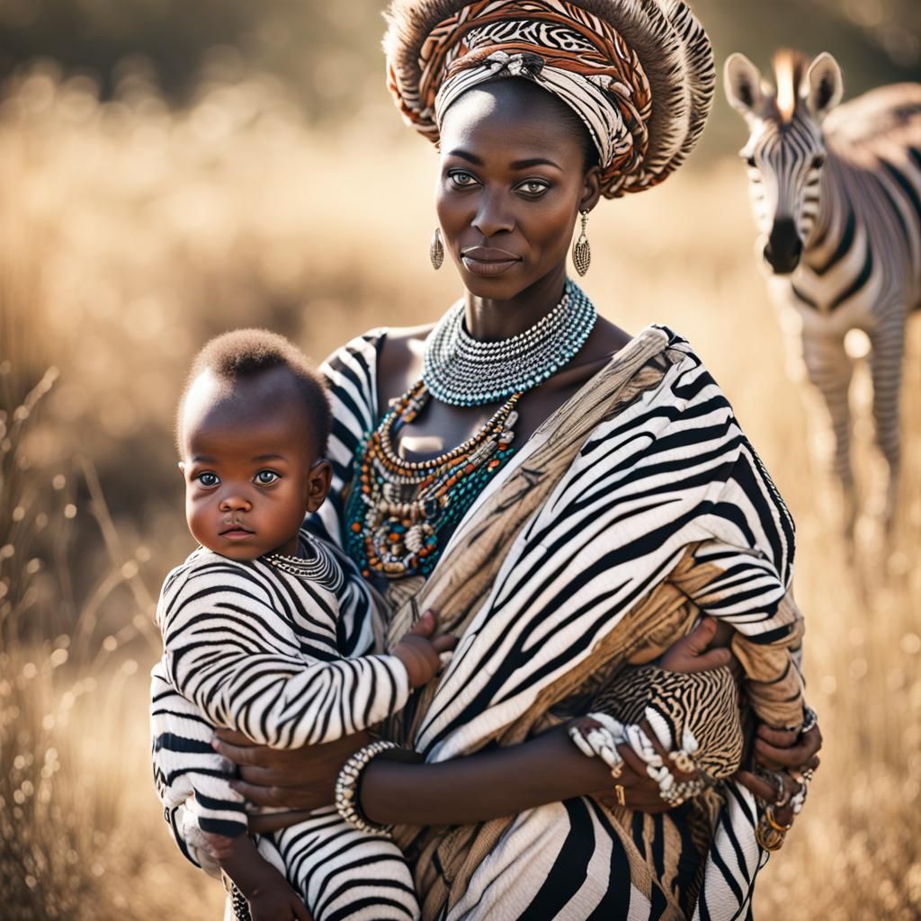 African Woman with Zebra in Sunny Savannah