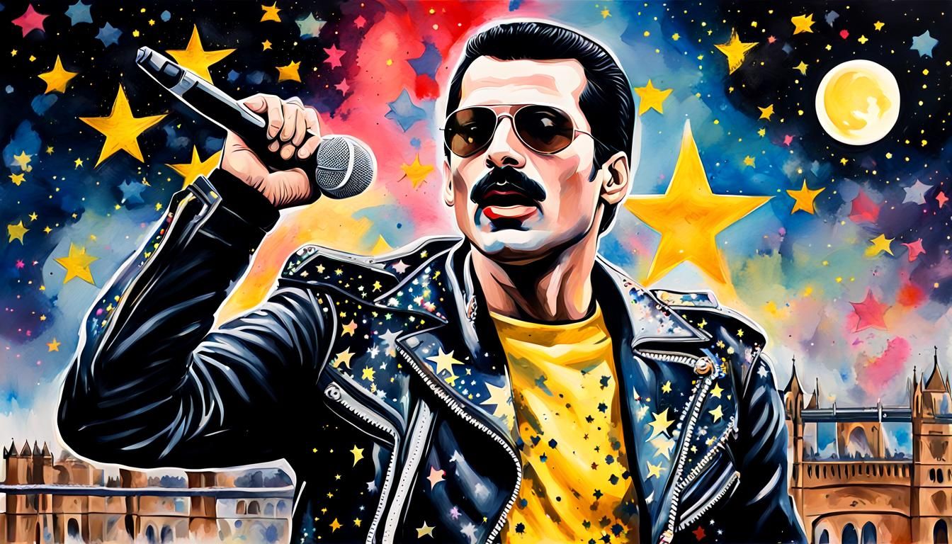 Freddie Mercury Pop Art with Tower Bridge
