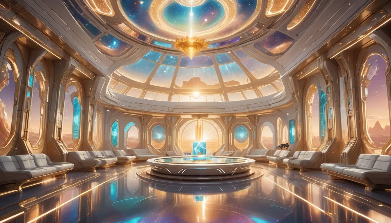 Futuristic Lab with Holographic Seascape in Electric Embossi...