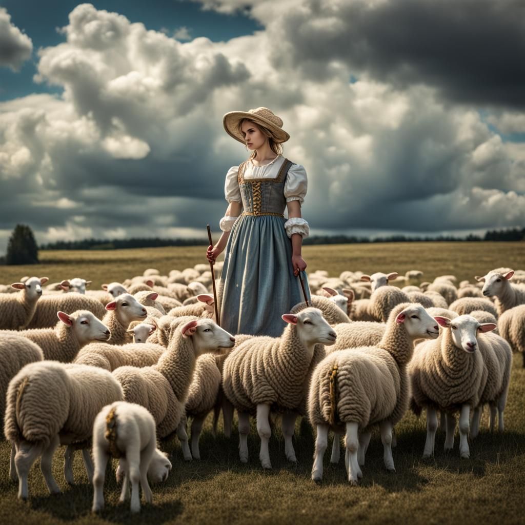 Little Bo Peep in a Field of Sheep Clouds