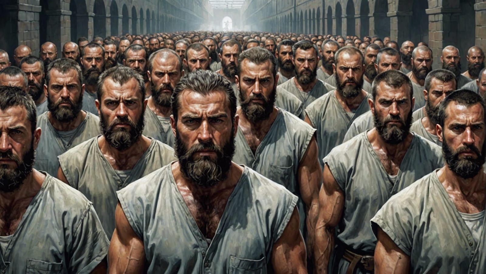 Hyper-Realistic Film Still of Priests and Prisoners