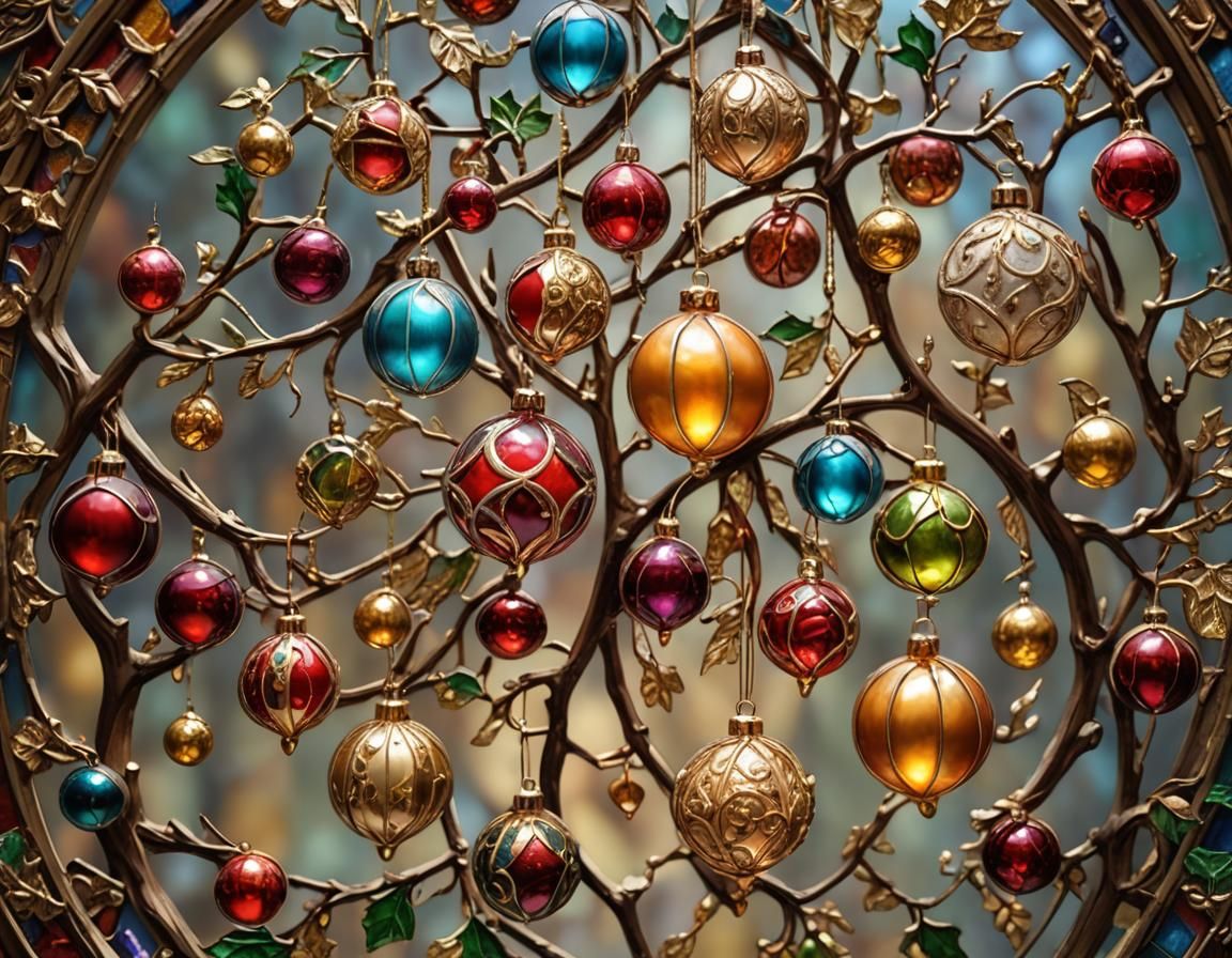 Stained-Glass Christmas Ornaments in Macro Photography