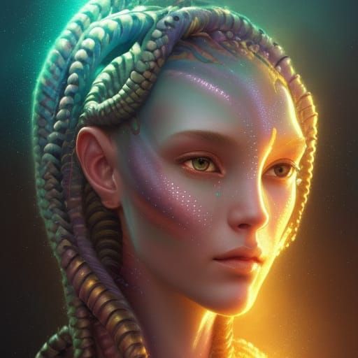 Na'vi Alien Portrait with Intricate Braids
