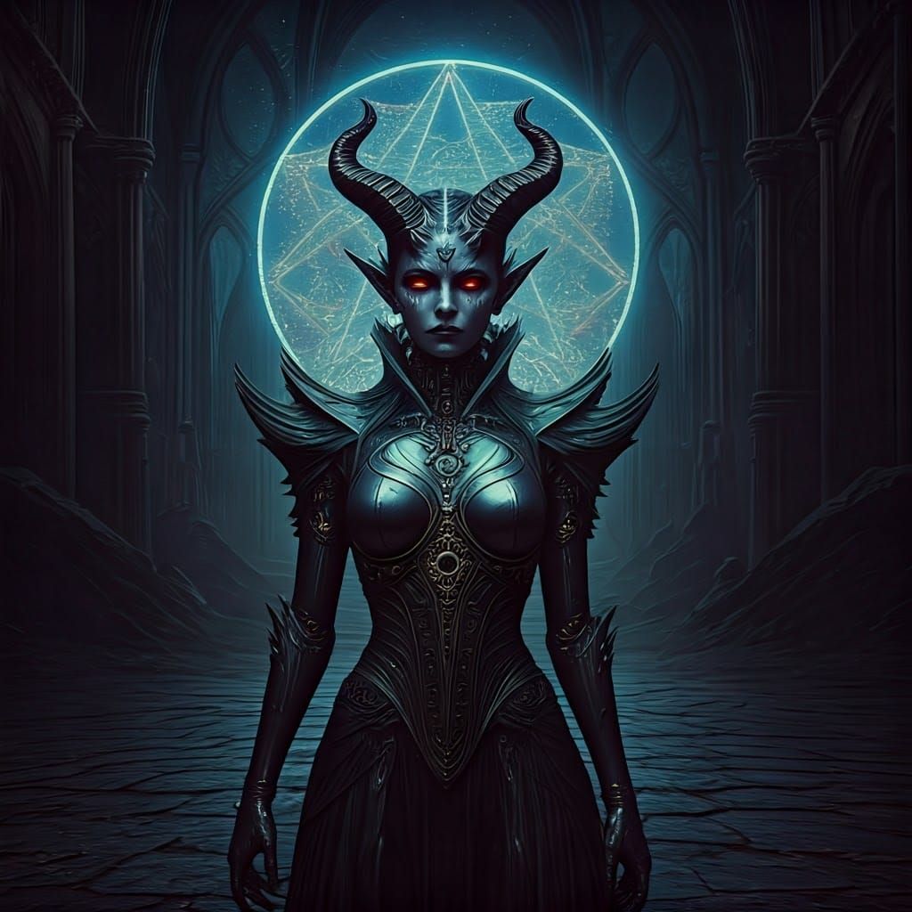 Gothic Demon Girl in Futuristic Landscape