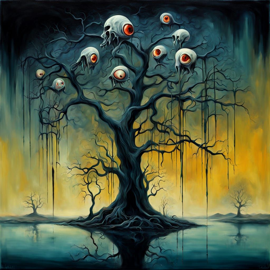 Surreal Zombie and Ghost Decorate Tree with Eyeballs