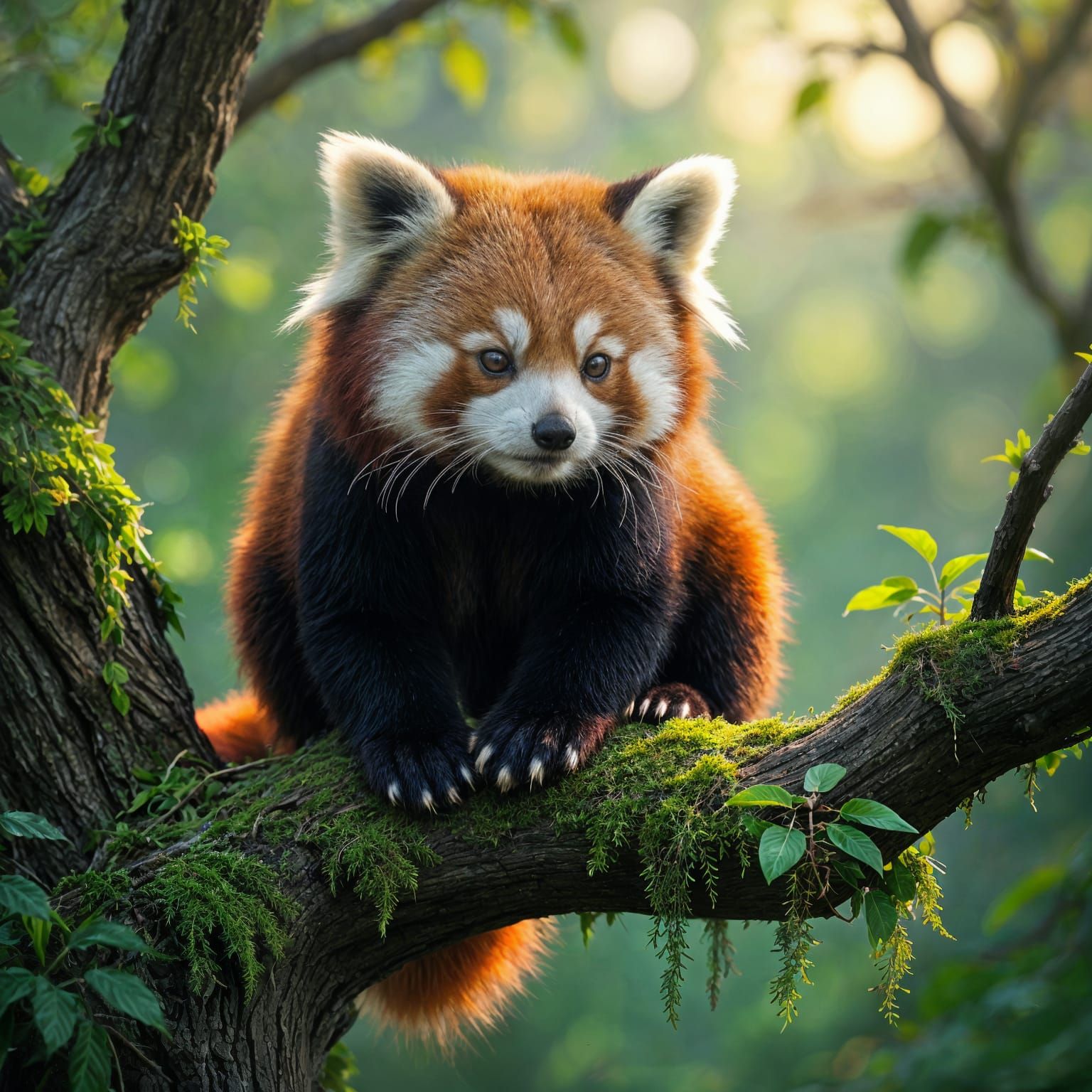 Stunning Red Panda on Tree with Metallic Colors
