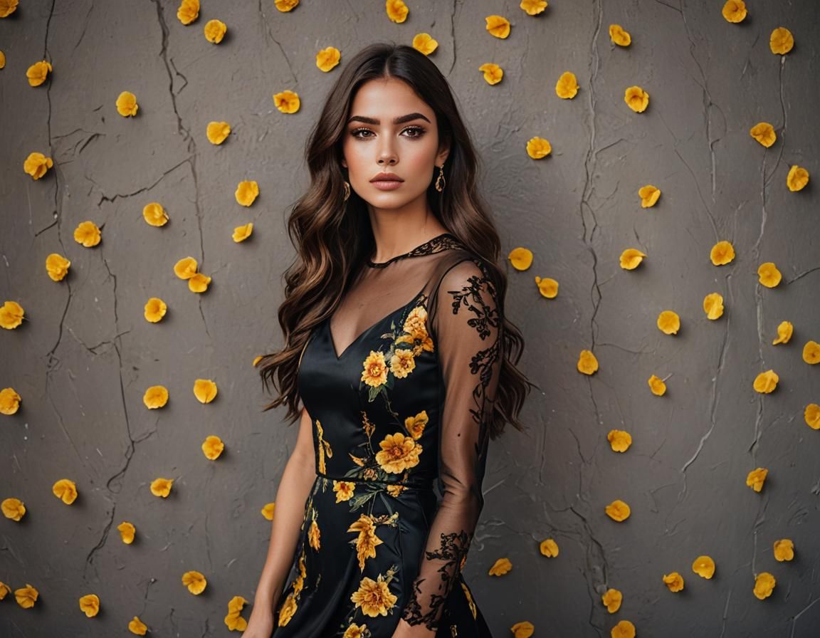 Stunning Latina Woman in Black Evening Gown