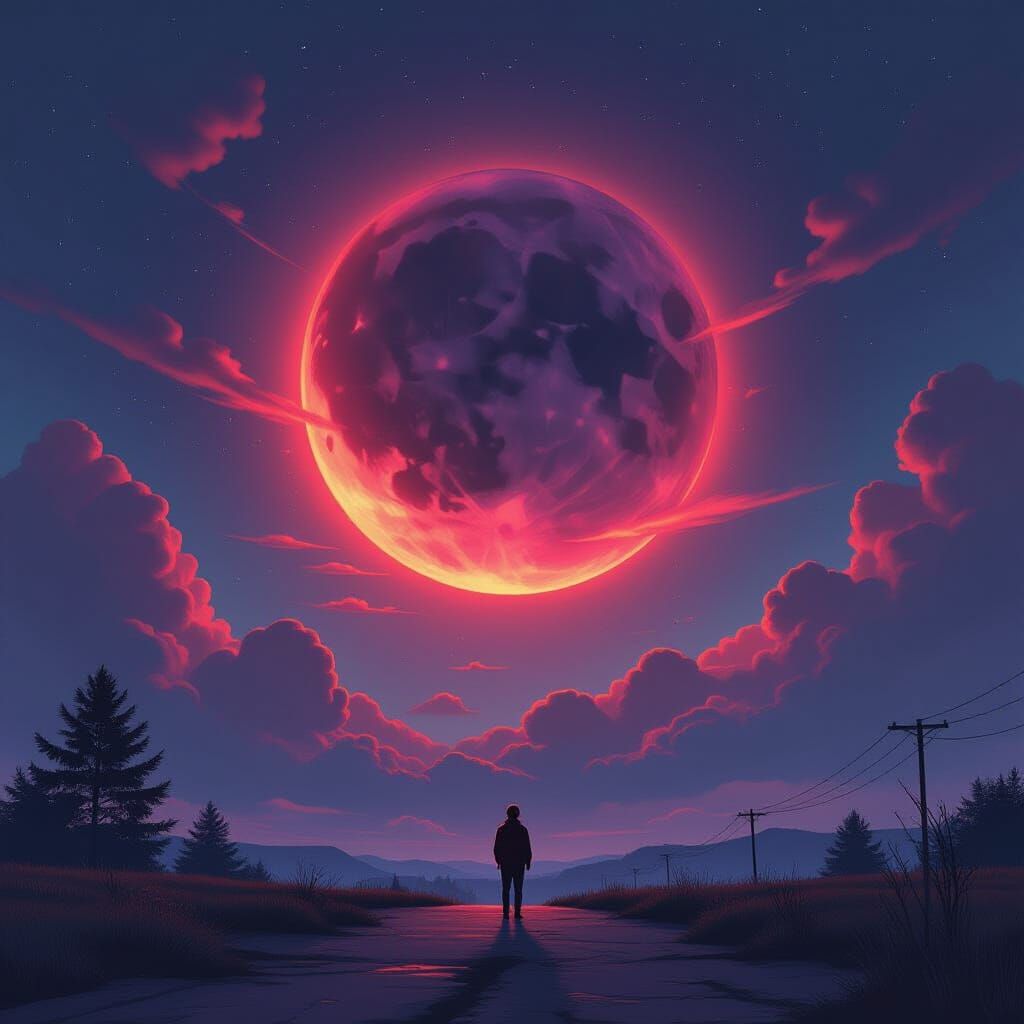 Dramatic Lunar Eclipse in Digital Art Style