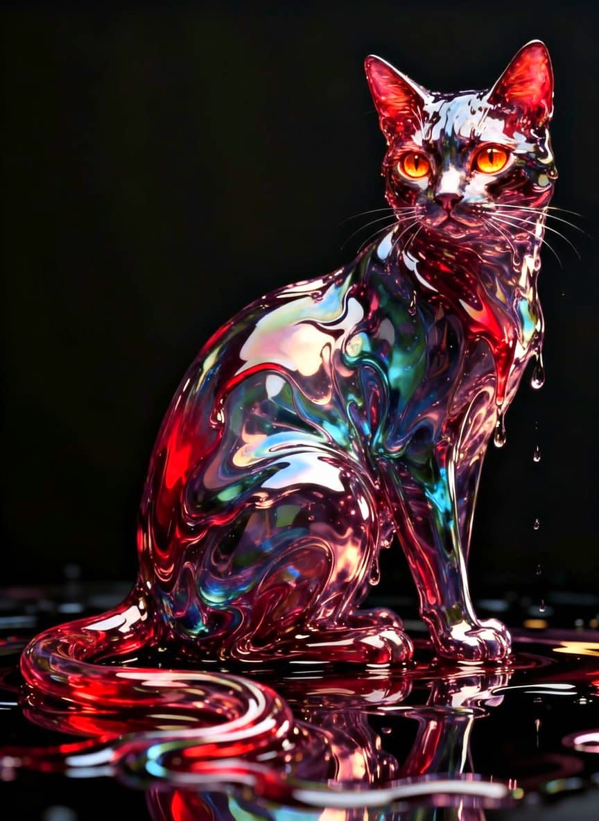 Cat With Colorful Shiny Oil Slick Fur