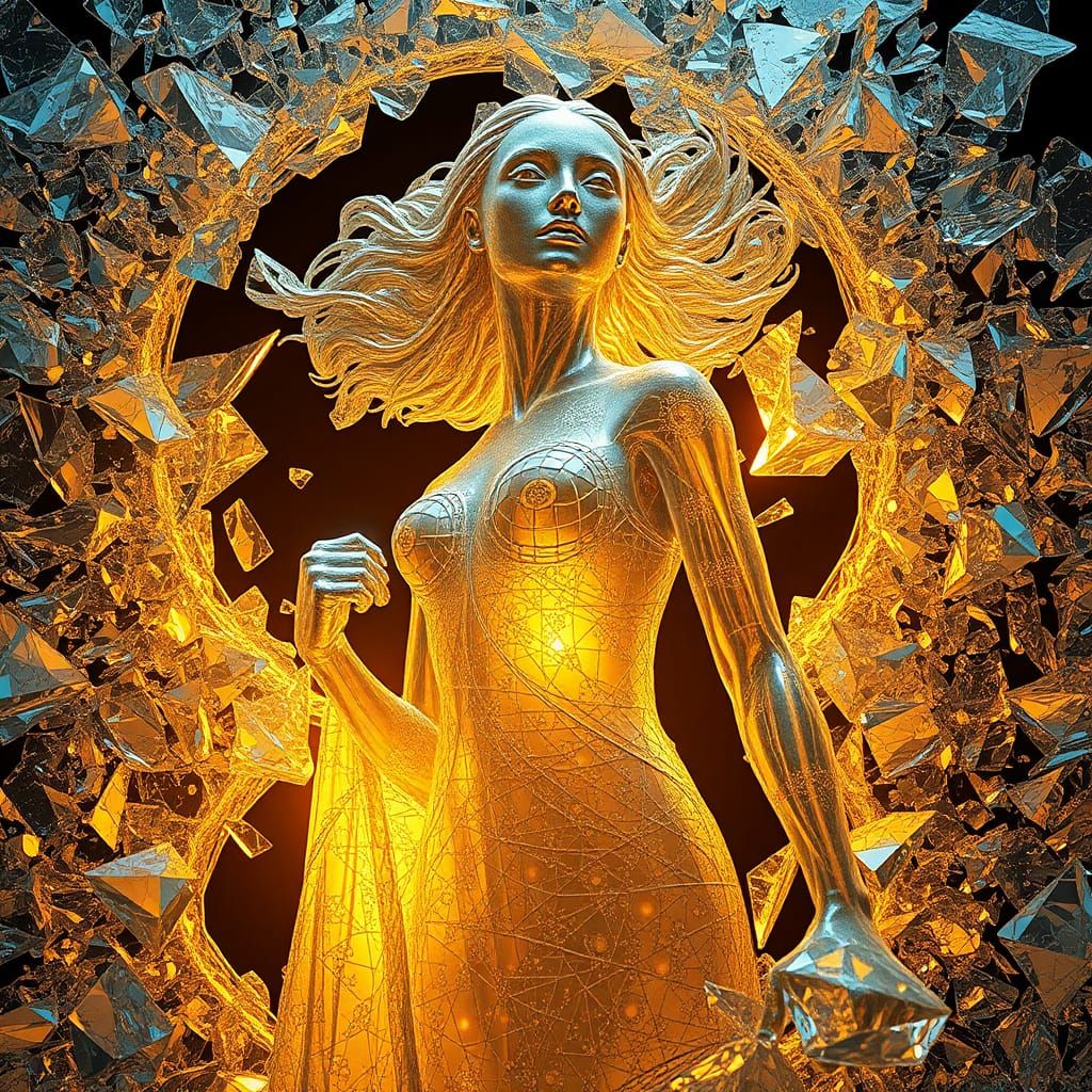 Shattering Glass Sculpture: Woman's Empowered Transformation