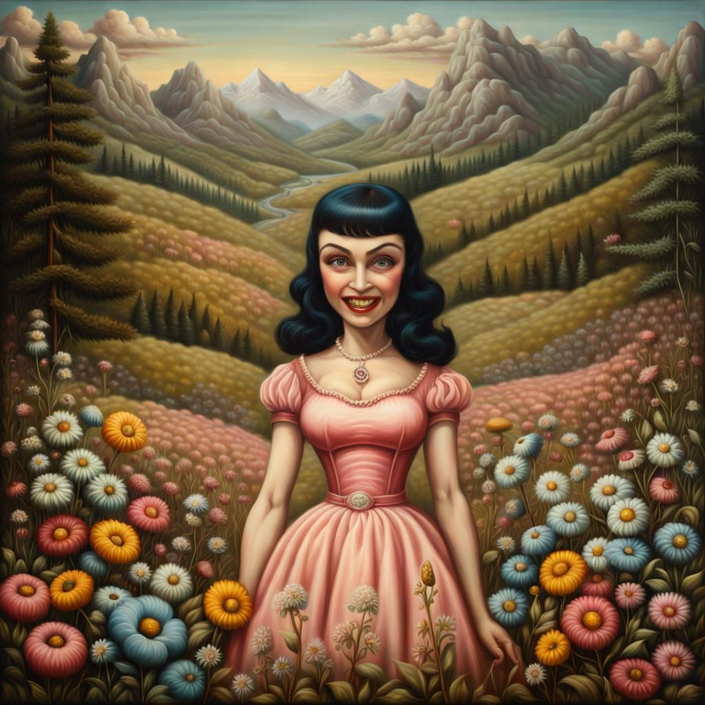 Surreal Landscape with Figure in Mark Ryden Style