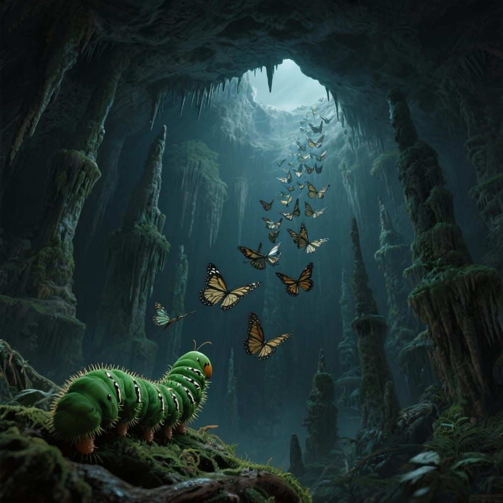 Caterpillars Say Goodbye to Butterflies in Cave