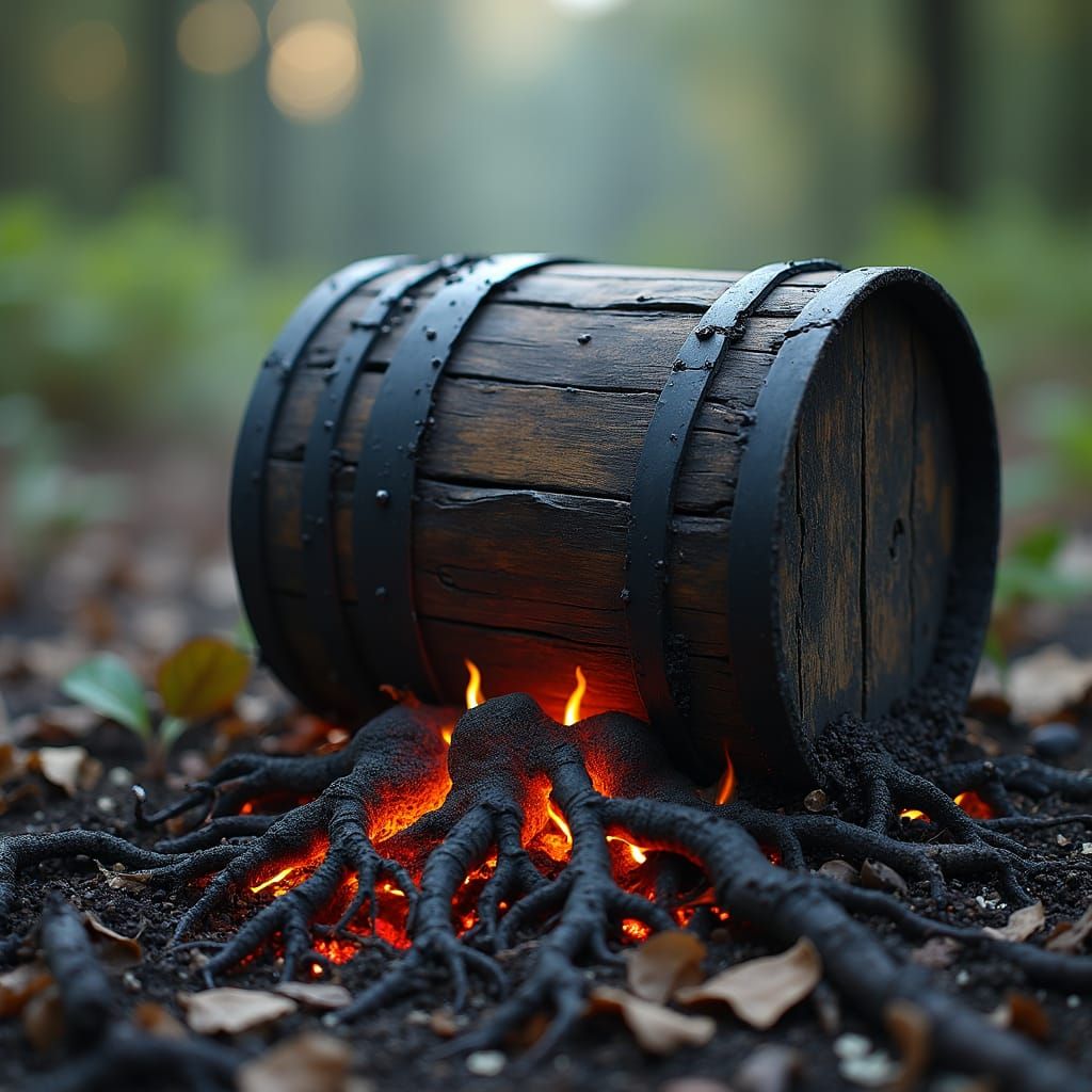 Charcoal Roots Erupting from Barrel