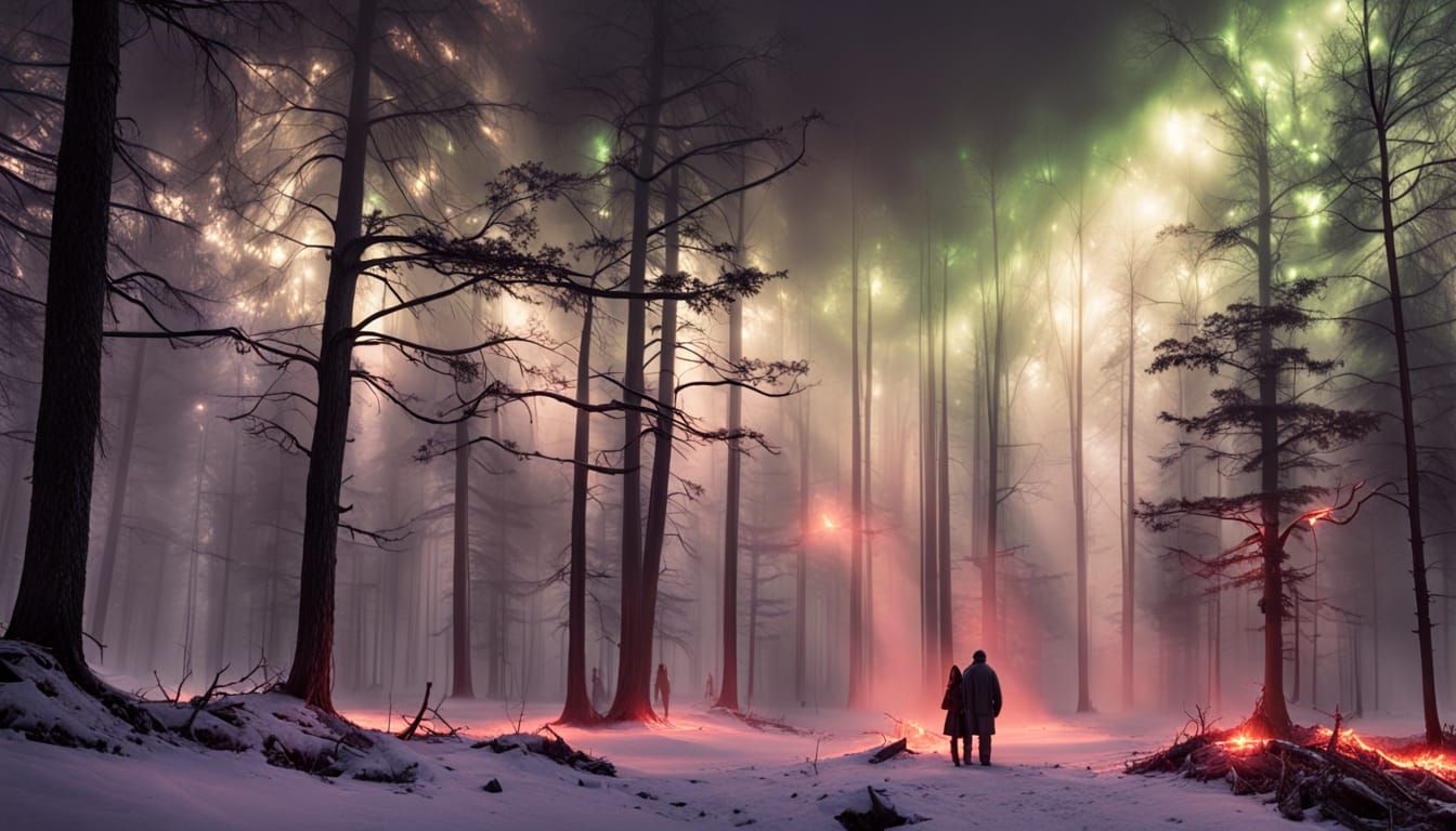 Alien in Snowy Forest, Digital Matte Painting