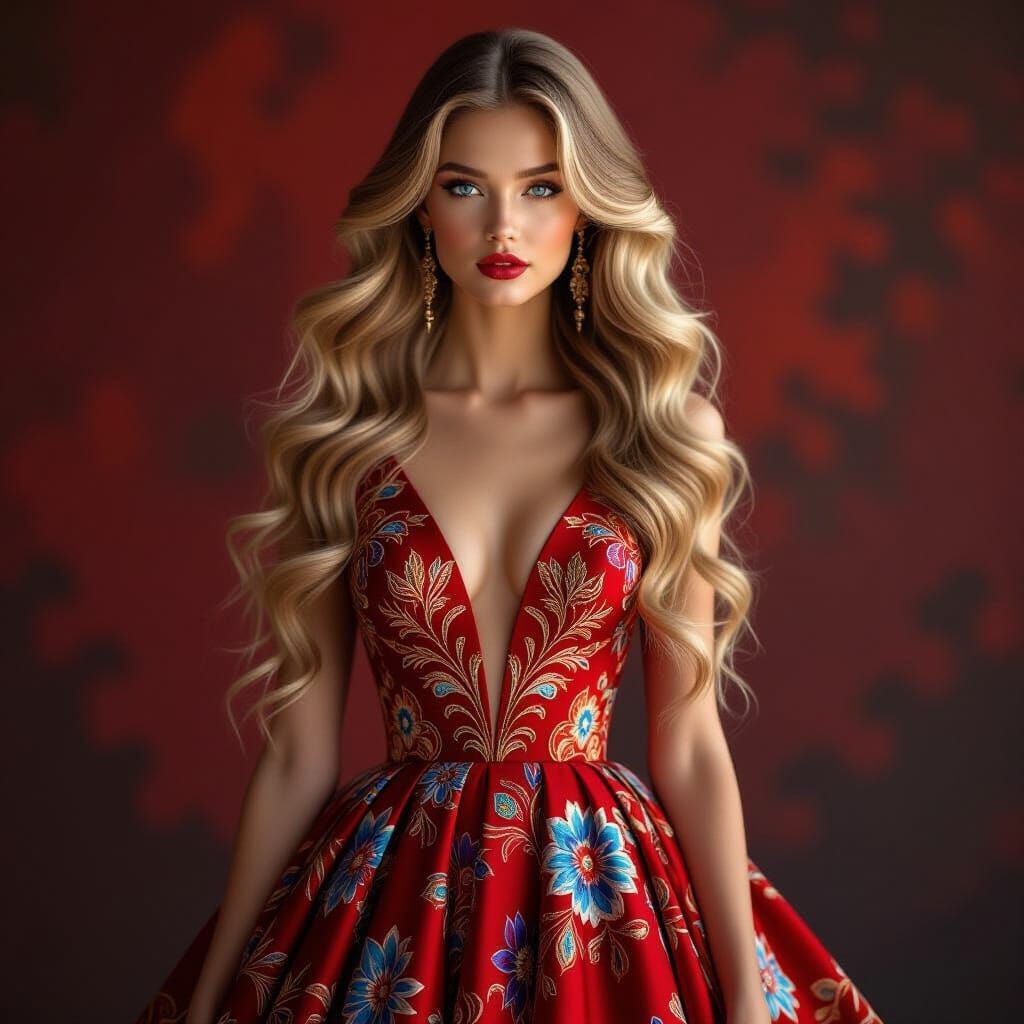 A vibrant fashion photograph captures a young woman with a l...