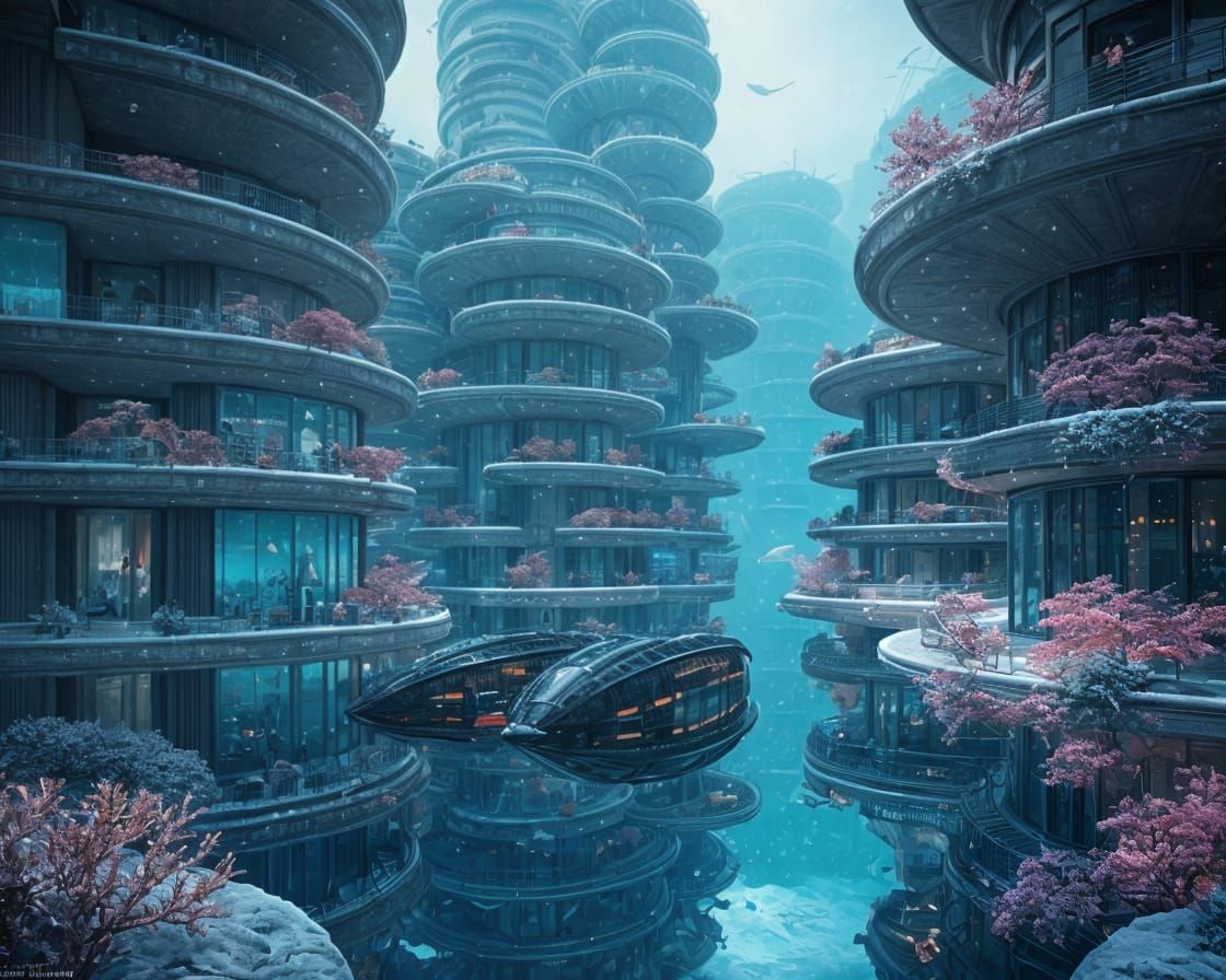 Underwater City Winterscape: Futuristic Aquatic Civilization