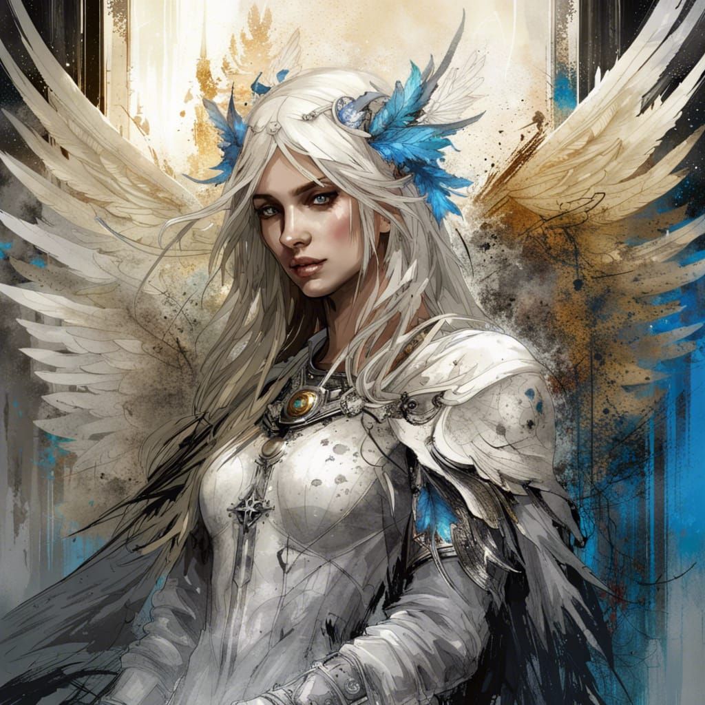 Angelic Figure in Gothic Cathedral, Golden Sunlight
