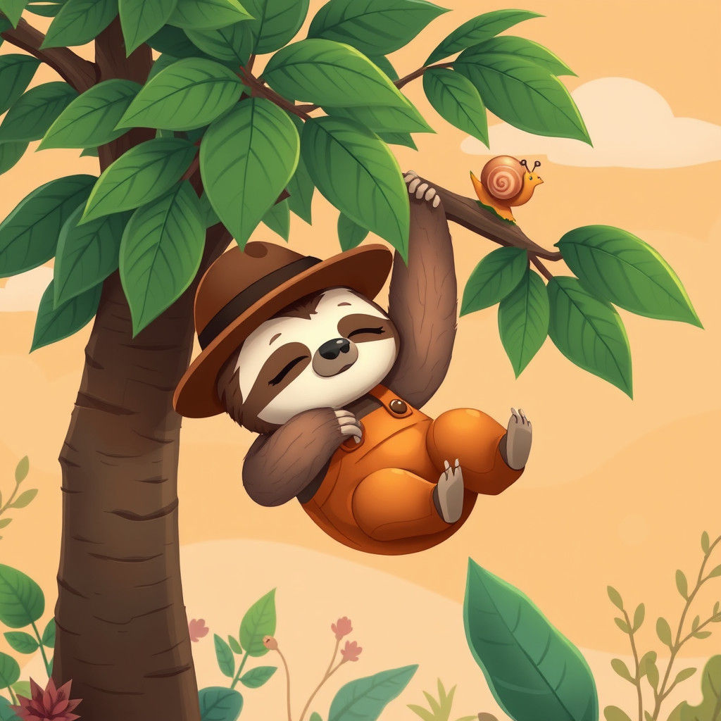Cartoon Sloth Naptime: A Whimsical Illustration