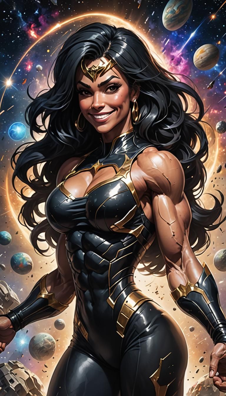 Galaxy Muscle Queen with World in Hand