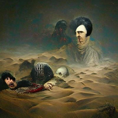 Disturbing Desert Decapitation in Doré Style